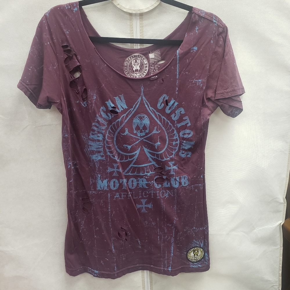 Affliction Boat neck plum tee